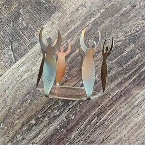 Vintage Lady Dancing Metal Candle Holder Hand Made  Boho Art
